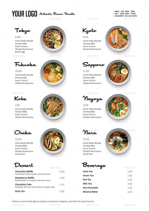 Minimalist Ramen & Rice Bowl Menu Preview - GraphicRiver Rice Menu Ideas, Good Menu Design, Korean Food Menu Design Ideas, Rice Bowl Menu Ideas, Minimalist Menu Design Cafe, Food Menu With Pictures, Ramen Menu Design, Ramen Restaurant Design, Minimalist Menu Design