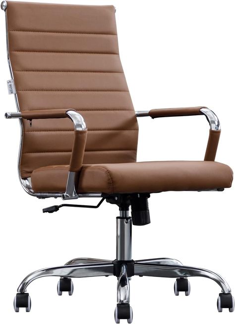 Amazon.com: BOWTHY Home Office Chair Ribbed, Modern Leather Conference Room Chairs, Ergonomic Office Desk Chair, High Back Executive Computer Chair, Adjustable Swivel Chair with Arms (Brown) : Home & Kitchen Office Chair Brown Leather, Leather Office Chair Modern, Brown Office Chair, Open Concept Office, Conference Room Chairs, Office Furniture Sets, Home Office Chair, High Back Office Chair, Modern Office Chair