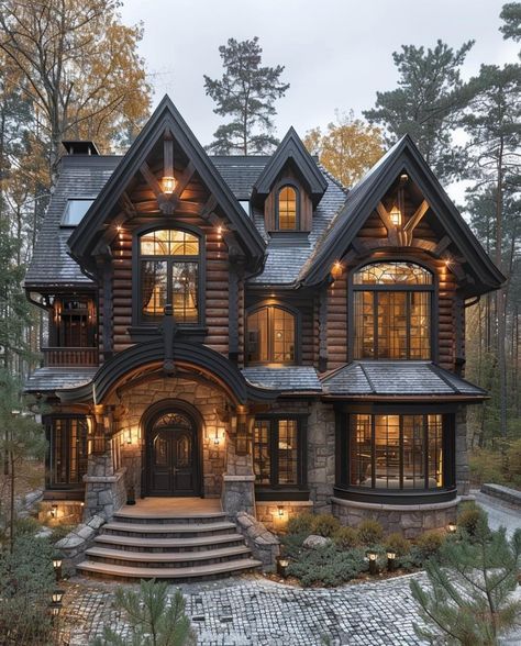 Mythical House, Gothic House Exterior, Log Home Designs, Country Cottage Style, Fantasy Homes, Log Home, Cabin Design, Dream House Interior, Gothic House