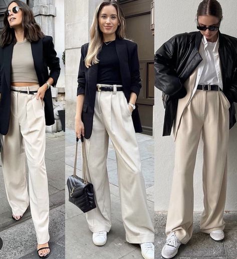 Lady Business Outfit, Classy Lady Outfits, Casual Meeting Outfit, All Beige Outfit, Wide Leg Trousers Outfit, Boss Lady Outfit, Smart Casual Women Outfits, Meeting Outfit, Smart Casual Women