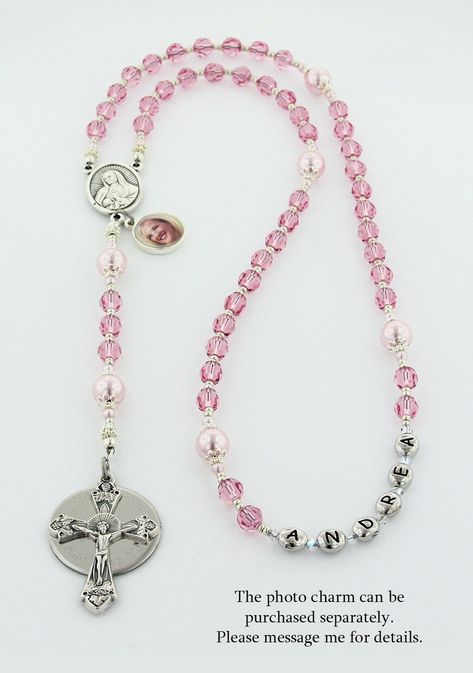 Brooch Making, Pink Rosary, Quinceanera Gifts, Custom Rosary, Personalized Rosary, Rosary Beads Catholic, Simple Gift, Pearl Rose, Communion Gifts