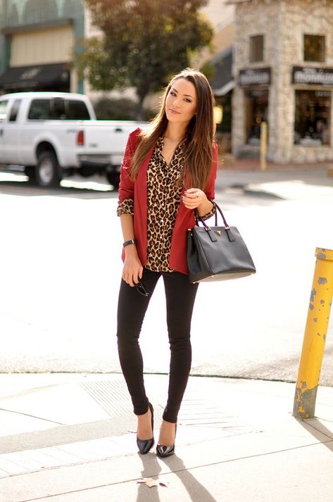 Office-Ready | Hapa Time | Bloglovin’ Hapa Time, Midsize Outfit, Leopard Print Outfits, California Fashion, Leopard Fashion, Red Cardigan, Cardigan Outfits, Fashion Week Street Style, Work Fashion