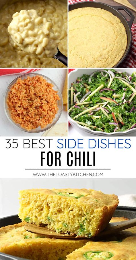 Side Dishes For Chili Party, Side Dishes For Chili, Chili Side Dishes, Chili Sides, Chili Salad, Chili Dinner, Beans And Cornbread, Food Sides, Chili Mac And Cheese