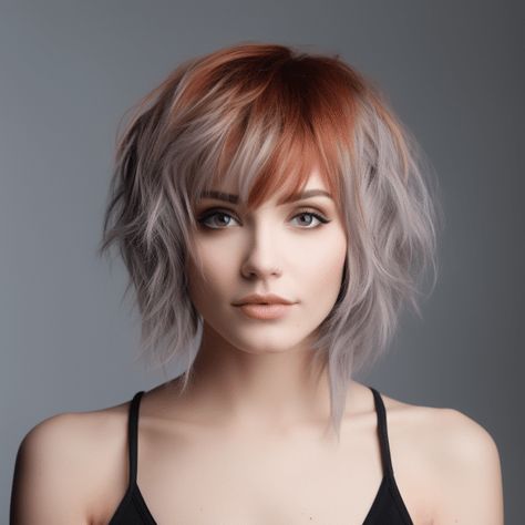 75 Trending Shag Haircut Ideas for 2023 Cool Grey Hairstyles, Short Haircuts Choppy Layers, Short Hair With Bangs For Thinning Hair, Shag Bob Thick Hair, Edgy Shag Haircut With Bangs Short, Asymmetrical Edgy Hair, Asymmetrical Shag Haircut, Bangs With Shag, Short Razor Cuts For Women