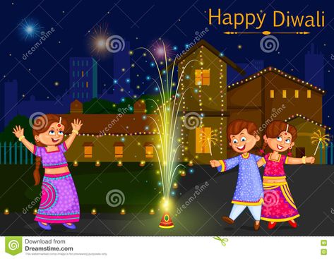 Kids Enjoying Firecracker Celebrating Diwali Festival Of India Stock Vector - Illustration of brother, deepawali: 79162845 Diwali Pictures For Kids, Crackers Pictures, Diwali Celebration Pictures, Festival Painting, Diwali For Kids, Ladies Kitty Party Games, Diwali Painting, Happy Diwali Photos, Happy Diwali Wishes Images