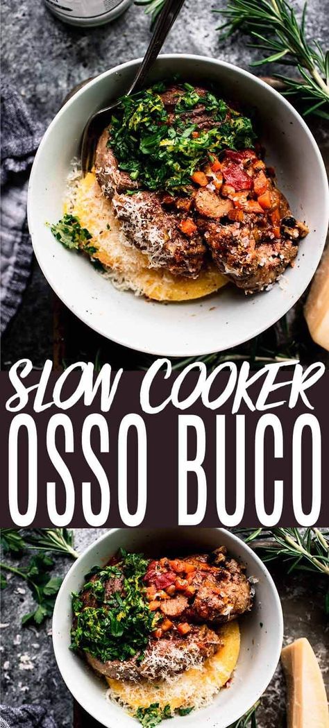 Beef In Crockpot Recipes Slow Cooker, Lamb Roast Crock Pot Recipes, Slow Cooker Osso Bucco Crock Pot, Osso Bucco Recipe Crockpot, Tbone Steak Recipe Slow Cooker, Easy Osso Bucco Recipe, Crock Pot Osso Bucco, Slow Cooker Polenta, Pork Osso Bucco Recipe Slow Cooker