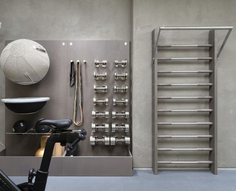 Cadogan Home Gym - Paragon Studio Scandi Industrial, Gym Equipment Storage, Luxury Home Gym, Private Gym, Home Gym Set, Grey Stained Wood, Gym Design Interior, Luxury Gym, Hallowen Ideas