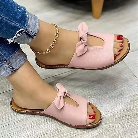 Walking Women, Women Slippers Fashion, Women Casual Flats, Soft Sandals, Orthopedic Sandals, Afrikaanse Mode, Basic Heels, Bow Sandals, Pink Sandals