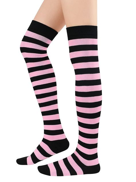 PRICES MAY VARY. 100% Acrylic Machine Wash Material: Women thigh high socks are made of acrylic, spandex and nylon, breathable, neat, fine and smooth, comfy and appropriate to wear, soft and skin-friendly. Highly elastic and durable, socks fit just over the knees on average height woman. Medium thickness, suitable for spring, autumn and winter. Wearing Ways: Over knee socks can be worn above the knee to keep the knee warm; or wear them below the knee and on the calf for a stylish and natural fit Cosplay Making, Stockings For Women, College Job, Striped Stockings, Over Knee Socks, Egirl Clothes, Average Height, Argyle Socks, Fun Accessories