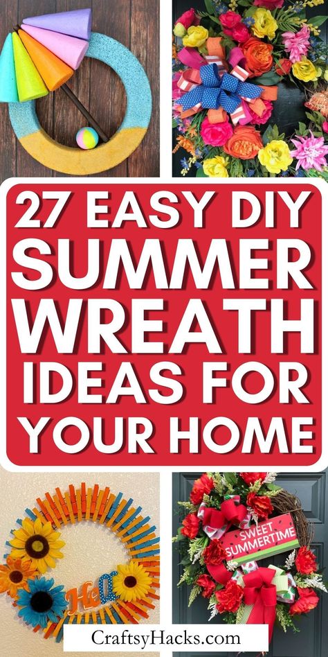 Welcome summer into your home with these beautiful wreaths for front doors. Explore creative summer decorating ideas for the home and dive into DIY home decor projects that will brighten up your space. Summer Wreath Diy Summertime, Easy Wreath Diy, Dollar Tree Summer Wreath Ideas, Diy Summer Wreaths For Front Door, Diy Summer Decor House Craft Ideas, Summer Wreaths For Front Door Summertime Beach Houses, Easy Wreaths To Make, Summer Wreaths For Front Door Diy, Spring/summer Wreath Ideas