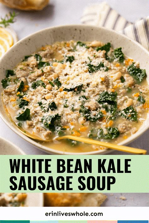 Kielbasa Kale White Bean Soup, Kale White Bean Sausage Soup, White Bean And Kale Soup With Sausage, White Bean Sausage And Kale Soup, Kale Soup With Sausage, Italian Sausage White Bean Kale Soup, Italian Sausage And White Bean Soup, Rustic Tuscan Style Sausage White Bean And Kale Soup, Sausage White Bean Kale Soup