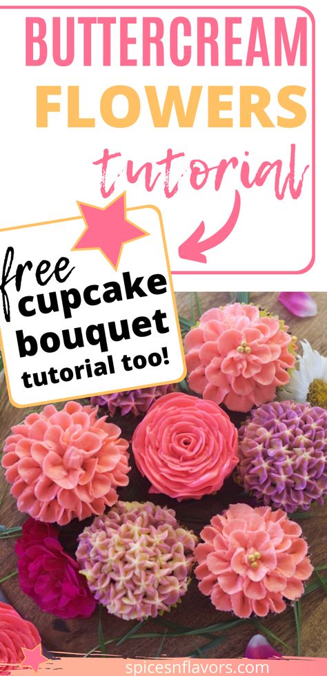 Different Piping Nozzles, How To Make Flower Cupcakes Frostings, Russian Tip Flower Cupcakes, Flower Cupcake Icing, How To Make Flowers Out Of Buttercream, Making Flowers With Frosting, Wilton Tip Chart Flowers, Buttercream Flowers On Cupcakes, How To Do Flower Cupcakes