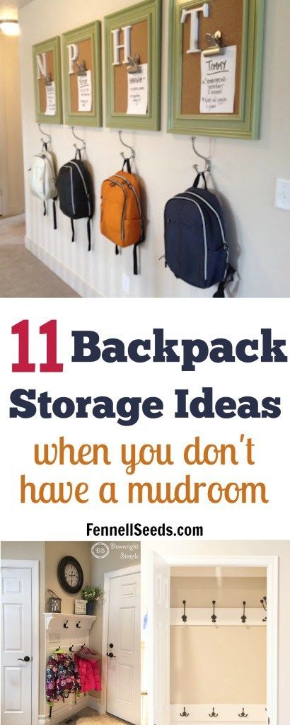 Backpack storage | Backpack storage ideas | Coat storage | Coat rack | coat hook | backpack hook | place for backpacks | mudroom organization | mudroom ideas Backpack Storage Ideas, Backpack Station, Mudroom Organization, Coat Storage, Mudroom Ideas, Backpack Organization, Storage Small, Small Laundry Room, Laundry Room Storage