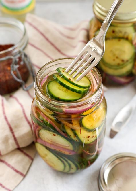 Quick Pickled Cucumbers and Onions Quick Pickle Cucumber And Onion, Pickled Cucumber Slices, Cucumber Refrigerator Pickles, Pickled Red Onions And Cucumbers, Cucumber Freezer Recipes, Pickled Cucumbers And Onions Vinegar, Pickled English Cucumbers, Quick Pickled Cucumbers And Onions, Pickled Onions And Cucumbers