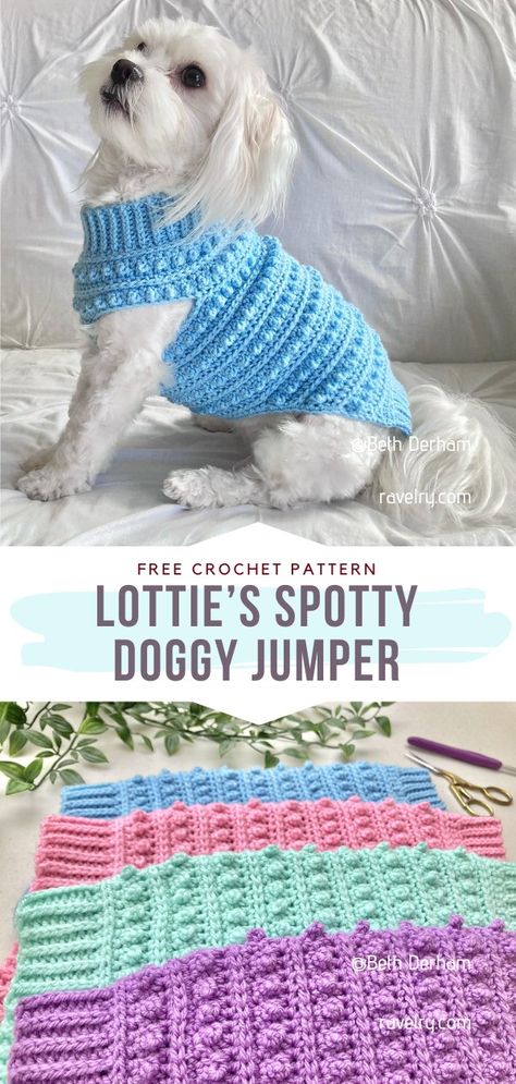 Crochet Pet Sweater Pattern, Free Crochet Pattern For Small Dog Sweater, Free Crochet Patterns For Dogs Sweaters, Free Crochet Patterns For Dog Clothes, Dog Dress Crochet Pattern, Puppy Sewing Projects, Crochet Doggie Sweater Small Dogs, Crochet Chihuahua Hat Pattern Free, Crochet Pattern For Dog Sweater Free