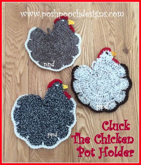 Posh Pooch Designs Dog Clothes: Cluck, The Chicken Pot Holder | Posh Pooch Designs Chicken Pot Holder, Potholder Patterns Free, Chicken Potholder, Motif Mandala Crochet, Crochet Pot Holders Free Pattern, Crochet Elephant Pattern, Crochet Potholder Patterns, Crochet Hot Pads, Chicken Pattern