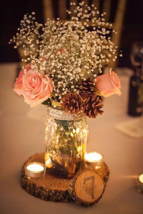 Majlis Perkahwinan, Centerpieces Ideas, Rustic Wedding Decorations, Vintage Mason Jars, Winter Table, Rustic Wedding Centerpieces, Mason Jar Centerpieces, Wedding Winter, Wedding Table Decorations