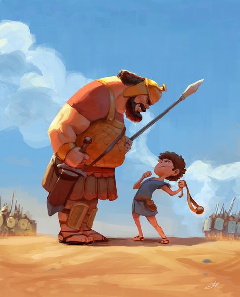 David Goliath Illustration, Bible Illustrations Art, Bible Scenes, David Bible, Biblical Characters, Bible Cartoon, David Goliath, Sunday School Coloring Pages, Christian Illustration