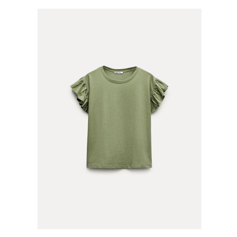 COTTON T-SHIRT WITH RUFFLES Zara Tops 2024, Zara Shirt Women, Zara T Shirt, Zara Shirt, Zara Top, Sleeveless T Shirt, Mode Ootd, Sleeveless Tshirt, Cotton Top