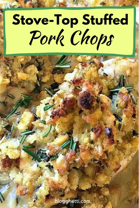 Pork And Stove Top Stuffing, Pork Chop Stuffed Recipes, Pork Chops And Stovetop Stuffing, Smothered Pork Chops With Stuffing, Stuffed Chops Pork, Pork Chop Recipes Casserole, Dinner Ideas With Stove Top Stuffing, Stovetop Stuffed Pork Chops, Stuffing Stuffed Pork Chops Baked In Oven