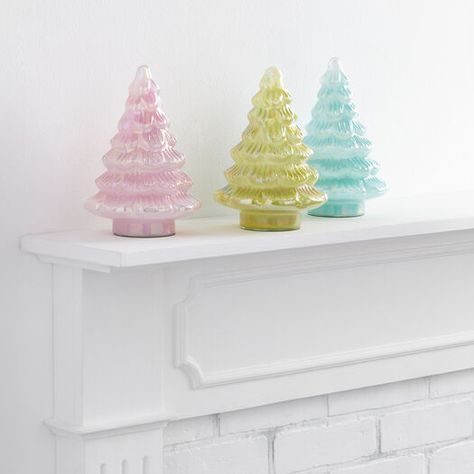 Pastel Glass Tree Decor by World Market Vintage Pastel Christmas Decor, Pastel Candy Christmas Decor, Girly Christmas Decor, Pastel Christmas Tree, Disco Christmas, Pretty Trinkets, Retro Christmas Decor, Pastel Christmas Decor, Kawaii Room Ideas