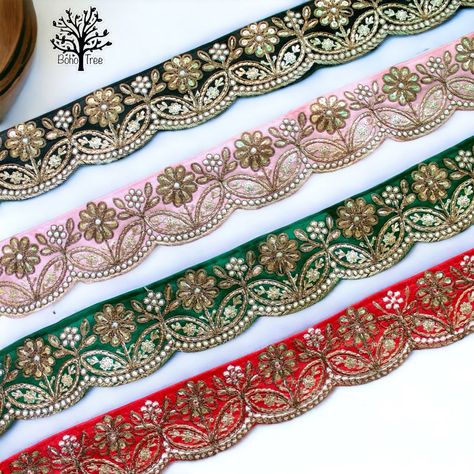 Buy Zari Embroidered Fabric Lace: Perfect for Boho Wedding Sari Online in India - Etsy Saree Less Border Design, Saree Border Designs Lace, Border Lace Design, Saree Lace Border, Saree Border Designs, Yard Table, Lace Border Design, Fancy Clutch Purse, Saree Borders