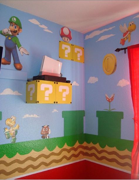 Super Mario Bros Bedroom. Super Mario Bros Bedroom, Mario Bros Bedroom, Mario Bros Room, Nintendo Room, Super Mario Room, Deco Gamer, Mario Room, Brothers Room, Super Mario Birthday