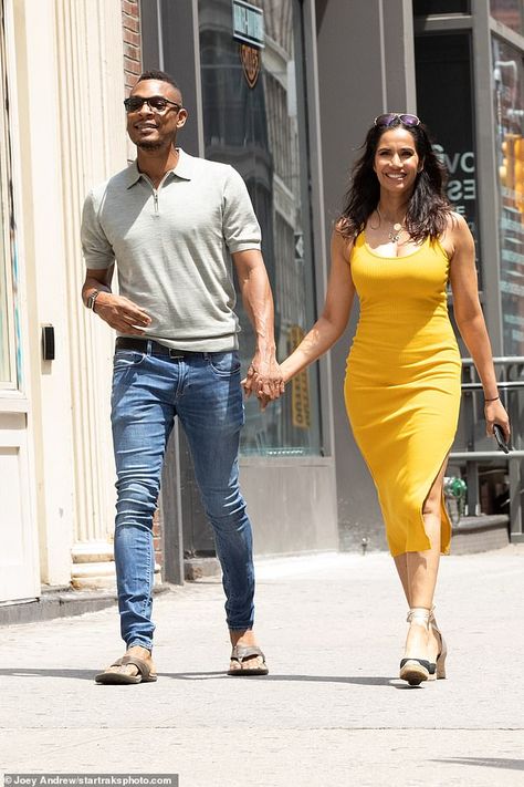 Padma Lakshmi rocks a summery yellow dress and holds hands with boyfriend Terrance Hayes in New York | Daily Mail Online Padma Lakshmi, Salman Rushdie, Lucky In Love, With Boyfriend, 2023 Vision, Canary Yellow, Summer Breeze, New Man, Yellow Dress