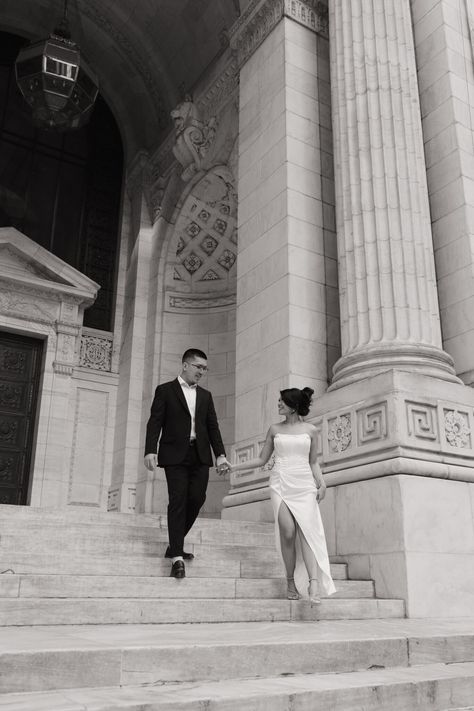 A classy, modern engagement session at the New York Public Library and Grand Central | jennifermorrisphotography.com New York Public Library Engagement Shoot, Timeless Engagement Shoot, Engagement Pictures Classy, New York Public Library Engagement Photos, Nypl Engagement Photos, Met Engagement Photos, Boston Public Library Engagement Photos, Church Engagement Photos, Engagement Photos Classy Elegant