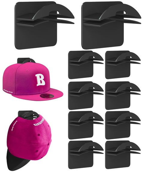 PRICES MAY VARY. 【2 IN 1 HANGING METHOD】: 10PCS hat racks has applied for US Patent. The unique patented design allows you to hang your hat in two ways. You can choose to hang hat rack for wall with the buckle facing forward or with the strap facing down. The thicker and wider "U-shaped" rim makes the hat more secure when hanging. Hat organizer for baseball caps not only stores your hats, but it also allows you to display your hats according to your own needs and preferences. 【New Upgraded Hat H Fitted Hat Storage Ideas, Baseball Hat Rack Ideas, Hat Vendor Booth Display Ideas, Hat Storage Ideas Wall, Hat Display Ideas Wall, Hat Shelves, Baseball Hat Organizer, Hat Storage Ideas, Baseball Hat Storage