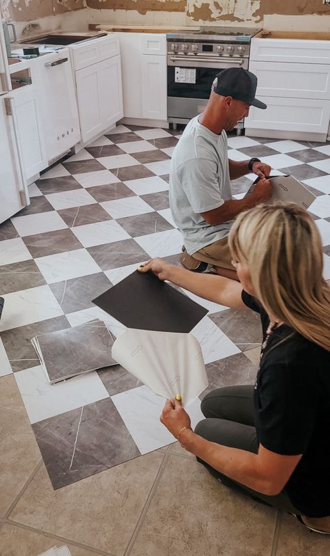 Parents Kitchen Remodel - Nesting With Grace Kitchen Flooring That Goes With Hardwood, Best Small Kitchen Ideas, Small Kitchen Checkered Floor, Small Kitchen Floor Ideas, Kitchen Floors Not Wood, Affordable Kitchen Flooring, Kitchen Flooring Ideas Peel And Stick, How To Paint Kitchen Floor Tiles, Peel And Stick Floor Kitchen