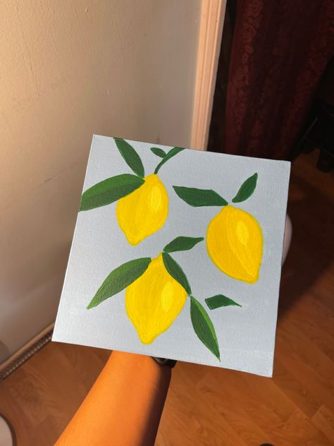 Acrilic Paintings Lemon, Lemons Painting Easy, Easy Simple Painting Ideas On Canvas Summer, Canvas Painting Ideas Fruit, Simple Lemon Painting, Fruit Paintings Easy, Easy Lemon Painting, Small Canvas Painting Ideas Easy Simple, Fruit Canvas Painting Easy