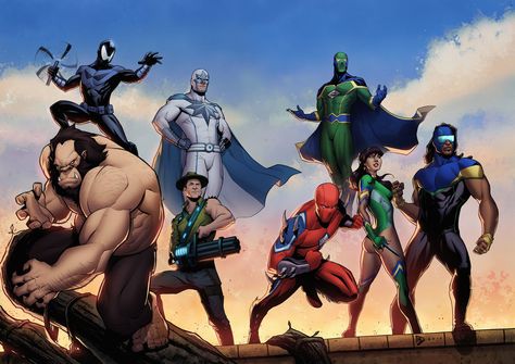 ArtStation - UMC: League of Latinamerican Heroes, Facundo Moyano League Of Heroes, City Of Heroes, Superhero Characters, Bd Comics, Superhero Design, Superhero Art, Hero Arts, Superhero Comic, Comic Heroes