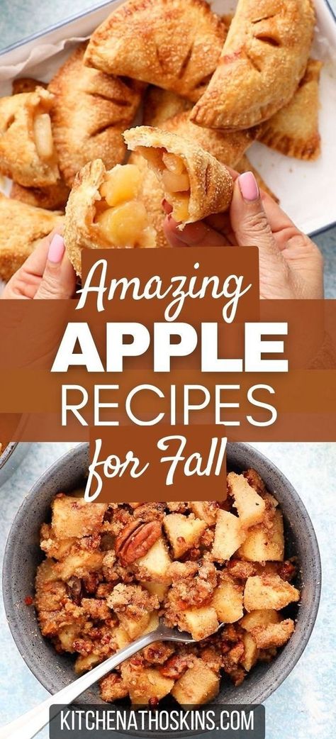 Discover a collection of fresh apple recipes that are easy, mostly healthy and perfect for Fall baking or breakfast. These Autumn baked goods are the answer when you are wondering what to do with a lot of apples when you go for apple picking. Get the easy recipes with apples at kitchenathoskins.com. Cooked Apples Recipe Easy, What To Do With Fresh Apples, Things To Bake For Fall, Quick Apple Desserts Simple, Old Apples What To Do With, Dishes With Apples, Macintosh Apple Recipes, Halloween Hygge, Apple Baked Goods