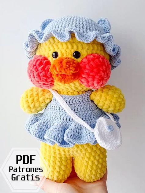 Pato Lalafanfan Amigurumi PDF Patrón Gratis - Lovelycraft Crochet Giraffe Pattern, Easy Amigurumi Pattern, Owl Crochet Patterns, Crochet Pattern Instructions, Amigurumi Doll Pattern, Crochet Birds, Crochet Bee, Crochet Daisy, Easter Crochet