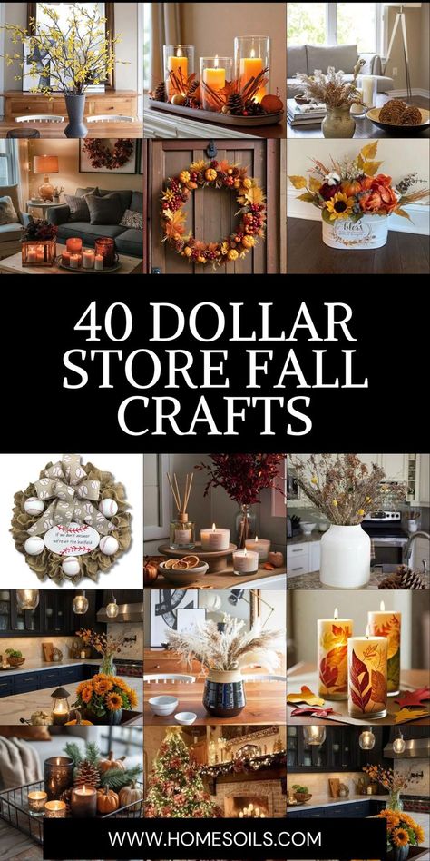 Explore 40 Dollar Store fall crafts that are budget-friendly and stylish. From rustic wreaths to pumpkin centerpieces, these easy DIY projects will bring cozy autumn vibes to your home. Get creative without breaking the bank this fall! Budget Fall Centerpieces, Decorative Jar Filler Ideas, Woven Basket Decor Ideas, Diy Dollar Store Fall Crafts, Fall Decor Ideas From Dollar Tree, October Decorations Diy, Fall Crafts Dollar Store, Dollar Tree Diy Thanksgiving Crafts, Cheap Fall Centerpieces Dollar Stores