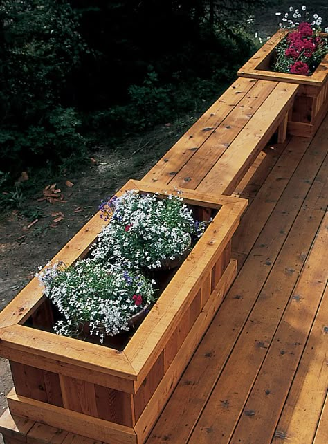 Deck Bench Seating, Deck Planter Boxes, Magical Home Decor, Backyard Planters, Deck Bench, Muddy Shoes, Patio Gardening, Deck Planters, Deck Seating