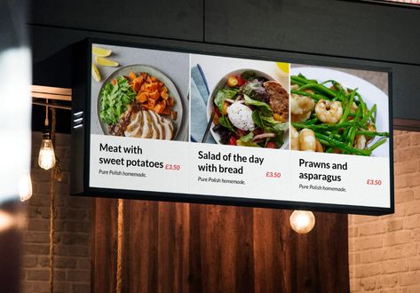 7 Ways Restaurants Can Use Digital Signage To Be More Awesome Papan Menu, Menu Signage, Menu Board Design, Milkshake Flavours, Digital Menu Boards, Digital Signage Displays, Lunch Hour, Food Template, Signage Display