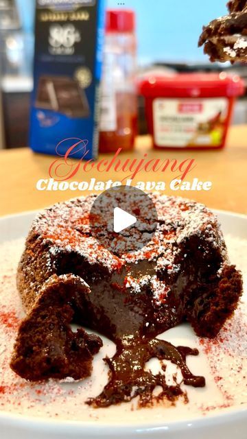 Frank Hu on Instagram: "Gochujang Chocolate Lava Cake Recipe 🍫🌶️

Sorry @jonfavreau that there’s no frozen cylinder of ganache, but here’s how I made it: (adapted from Jean-Georges recipe)
- 200g (7oz) dark chocolate 70+% cocoa (I used @ghirardelli ) 
- 6 tbsp butter
- 40g brown sugar + 40g sugar (some extra for ramekins) 
- 2 large eggs 
- 2 egg yolks
- 1g salt 
- 2 tbsp (18g) ap flour
- 1 tsp (3g) cocoa powder 
- 2 tbsp gochujang (you can add another 1-2 tsp if you prefer spicier)
- Garnish: powdered sugar, ice cream, and/or flaky sea salt

1. Preheat oven to 425F. Butter three 8oz ramekins thoroughly, then coat them with sugar (flour also works if you prefer)
2. Melt the chocolate with butter and salt in microwave on 15 sec blasts til fully melted. Mix in the gochujang. 
3. Mix the eg Chocolate Lava Cake Recipe, Choco Lava, Molten Chocolate Lava Cake, Lava Cake Recipes, Crockpot Healthy, For Two, Best Chocolate Desserts, For One, Molten Lava Cakes