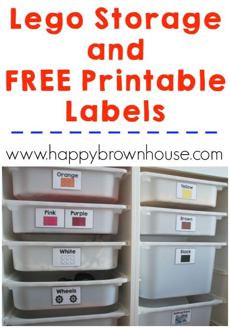 Lego Storage and Free Printable Labels Lego Labels, Lego Organizing, Lego Storage Organization, Printable Lego, Lego Printables, Lego Organization, Kids Storage Units, Olympic Theme, Lego Education