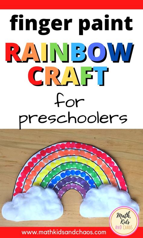 Finger paint rainbow craft! This fun and colourful finger paint craft is perfect for  preschool and kindergarten age children.  Simply download the FREE  template and you're ready to begin! A perfect indoor activity for a rainy day!  #kidscrafts #kidsactivities #mathkidsandchaos #fingerpainting #preschoolcrafts Kindergarten Spring Art, Rainbow Crafts Preschool, Painting Lesson Plans, Craft For Preschool, Rainy Day Activities For Kids, Fingerprint Crafts, Craft For Preschoolers, Rainbow Craft, Rainbow Activities