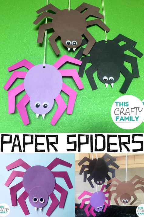 This cute Hanging paper spider craft is so cute and simple to make too! The best part is that they’re super budget friendly which makes them the perfect spooky Halloween craft to make alone at home or in large groups. This little spider is also great way to explore the world of mini beasts or as a fun incy wincy inspired activity! Spider Kindergarten Craft, Spider Letter Activities, Hanging Halloween Crafts For Kids, Prek Spider Craft, Construction Paper Spider, Spiderweb Craft Preschool, Spiders Craft Preschool, Crafts For Kids Age 3-5, Kids Spider Craft