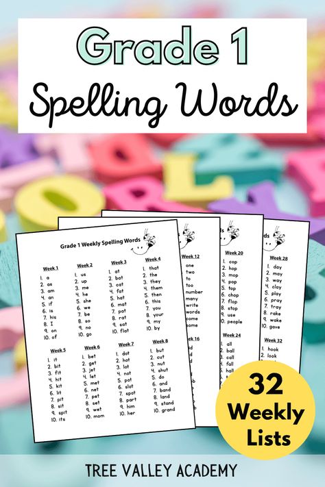 Spelling For Grade 1 Free Printable, Spelling Lists 1st Grade, First Grade Spelling Words List, 1st Grade Spelling Words List, Grade 1 Spelling Words, 1st Grade Curriculum, Teach Child To Read, Third Grade Spelling, Spelling Bee Words