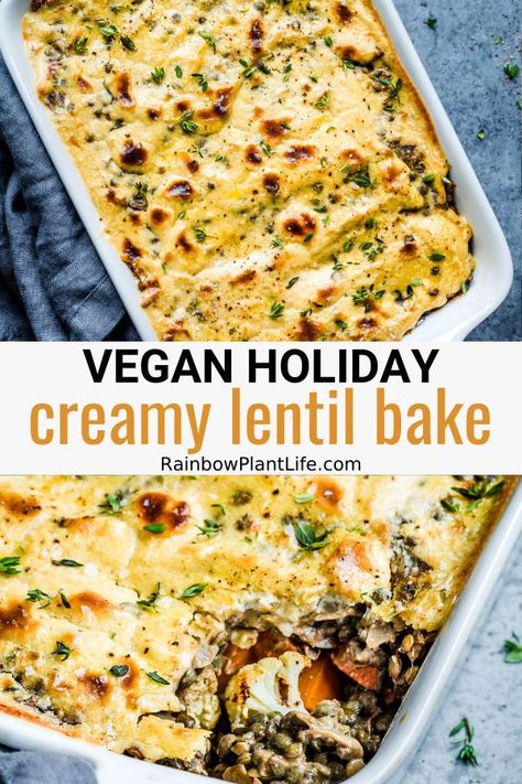 Lentil Bake, Creamy Lentils, Vegetarian Casseroles, Vegan Main Dish, Thanksgiving Entree, Vegetable Bake, Vegan Thanksgiving Dinner, Vegetarian Thanksgiving Recipes, Vegan Casserole