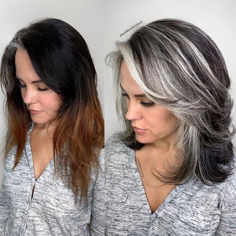 Transitioning to Gray Hair 101, NEW Ways to Go Gray in 2020 - Hair Adviser Transitioning To Gray Hair, Natural White Hair, Ash Grey Hair, Grey Hair Care, Grey Hair Transformation, Hair 101, Gorgeous Gray Hair, Grey Hair Inspiration, Gray Hair Growing Out