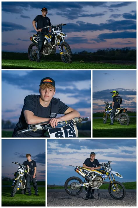 Senior Picture Ideas With Dirtbikes, Senior Picture Ideas Motocross, Dirt Bike Photoshoot Picture Ideas, Senior Picture Motorcycle, Senior Dirt Bike Pictures, Senior Picture Ideas Motorcycle, Senior Picture Ideas For Guys Motorcycle, Dirt Bike Graduation Pictures, Motocross Senior Pictures