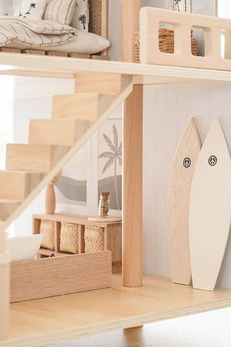 The $39 Kmart doll house toy hack your kids will love | Better Homes and Gardens Kmart Dollhouse Mansion, Kmart Dollhouse Hack, Beach House Dollhouse, Doll Tree House, Diy Doll House Furniture, Beach Dollhouse, Wooden Tree House, Kmart Australia, Doll House Flooring