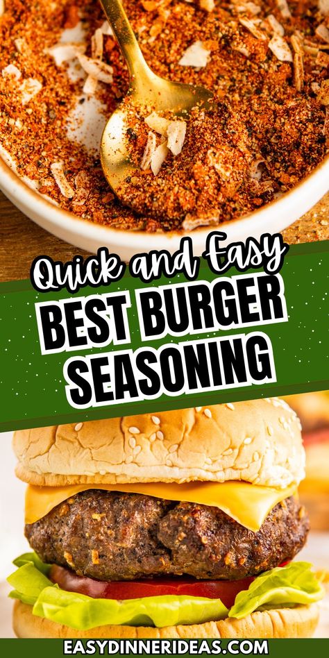 Our burger seasoning recipe for perfectly seasoned hamburgers will make you the hit of the cookout! Whip up a batch in seconds with a few spices you likely already have sitting on your spice rack. Spices For Hamburger Patties, Best Hamburger Seasoning For Grilling, Cheeseburger Seasoning Recipes, Hamburger Seasoning Grilled, Best Burger Recipe Seasoning, Smash Burger Seasoning Recipe, Burger Seasoning Recipe Ground Beef, Seasoning For Hamburger Patties, Hamburger Seasoning Recipe Burgers