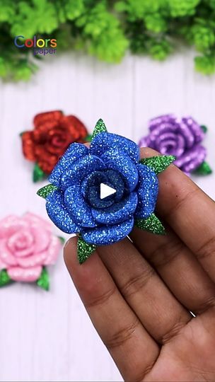 Diy Crafts Flowers, Roses Colors, Glitter Paper Crafts, How To Make Glitter, Foam Sheet Crafts, Paper Craft Videos, Glitter Diy, Foam Sheets, Glitter Paper