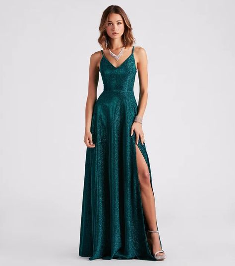 Dark Teal Prom Dresses, Forest Green Prom Dress, Dark Green Prom Dress, Teal Prom Dresses, Dark Teal Dress, Glitter Prom Dress, Windsor Dresses Prom, Prom Dress Trends, School Dance